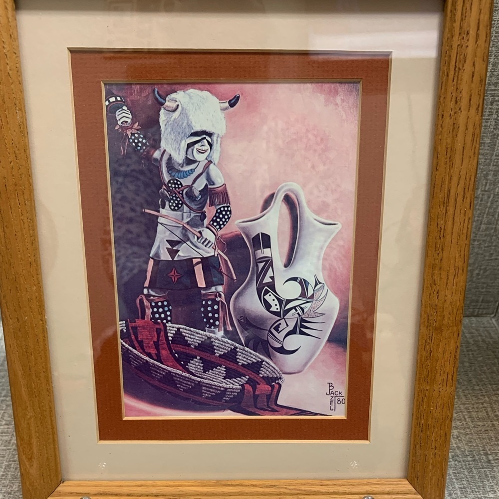 Jack Bazel Print 1980 Southwest Navajo Wedding Vase Framed